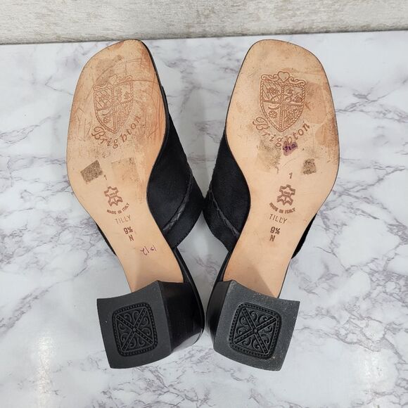 Brighton Tilly Italian Leather Calf Hair Women's Black Heeled Sandals Mules - Picture 8 of 10